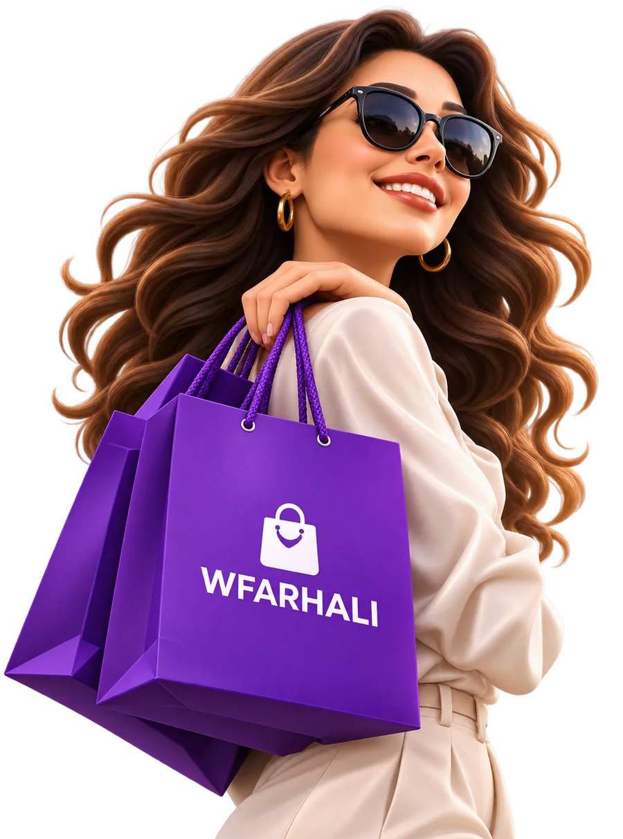 زبونة Wfarhali مع أكياس مشترياتها